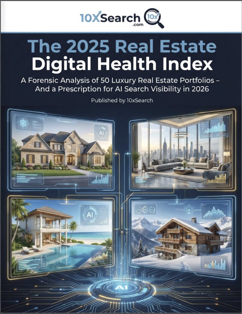 Cover of the 2025 Real Estate Digital Health Index whitepaper, published by 10xSearch