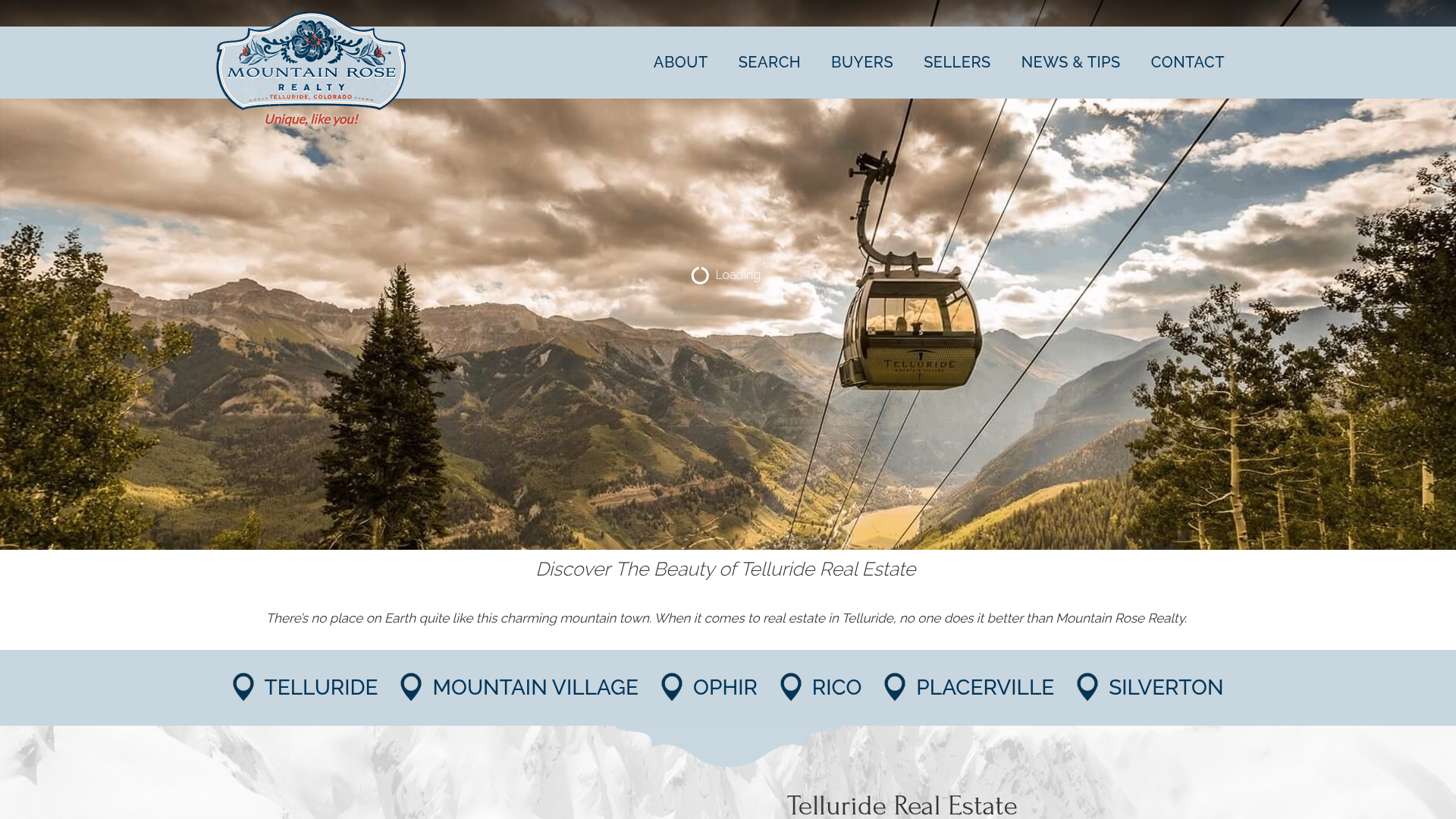 Live homepage screenshot of Mountain Rose Realty at mountainroserealty.com